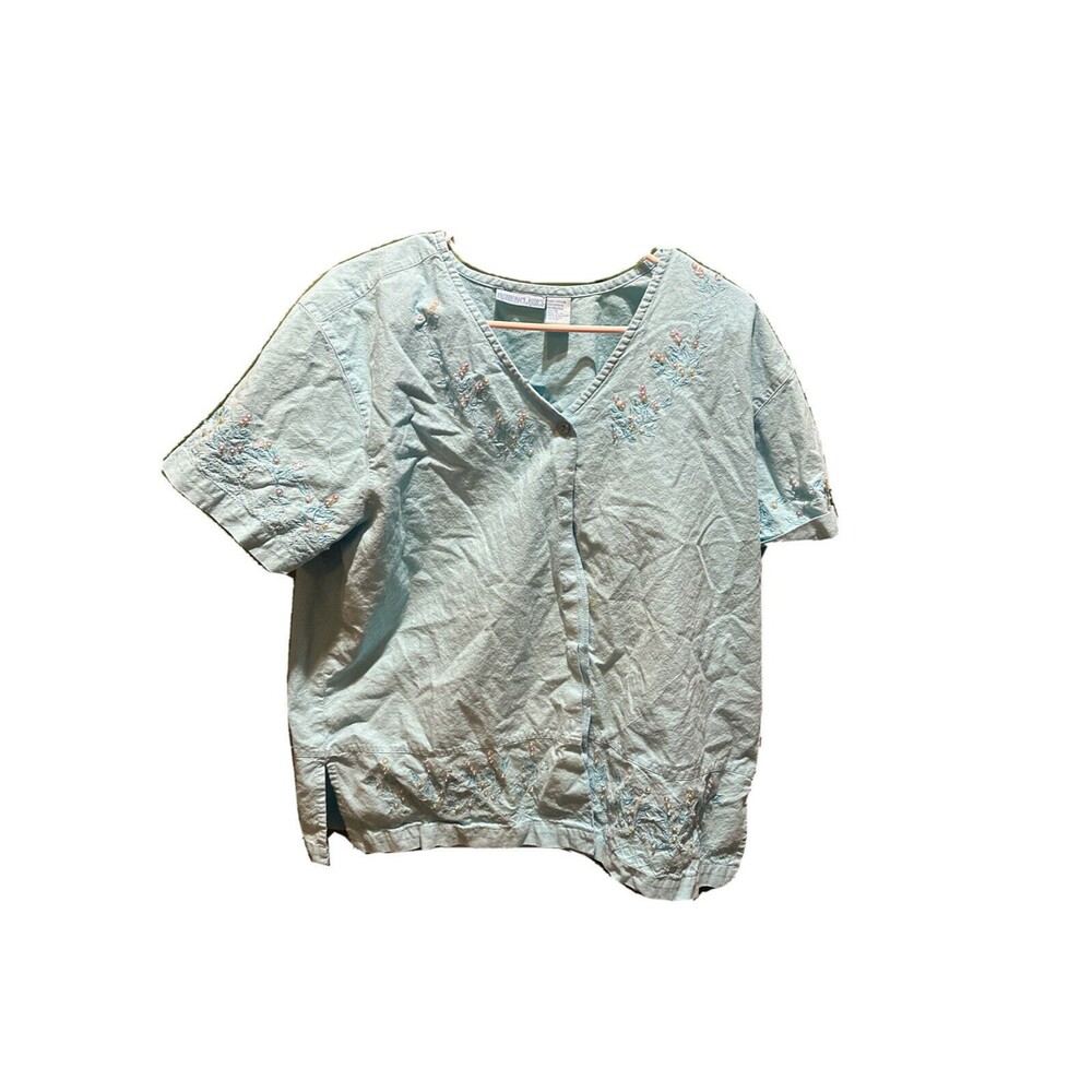 Fashion classic, Beaded Blouse, Short Sleeve, Aqua Marine